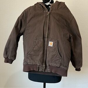 Vintage Y2K Boys Carhartt Dark Brown Hooded workwear Jacket size 7-8